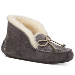 UGG Alena Gray Shearling Lined Moccasin Slippers